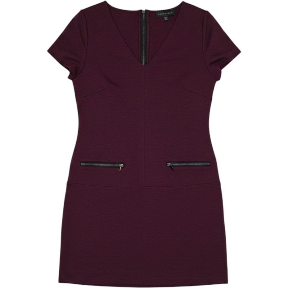 Sanctuary Womens V-Neck Zipper Pocket Shift Dress L Burgundy Ponte Knit Mini